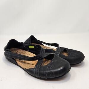 Ahnu Karma Latitude Black Leather Ballet Flats Size 8.5 Adjustable Strap Comfort